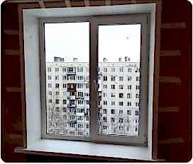 Монтаж двухсворчатого окна с установкой подоконника и откосов